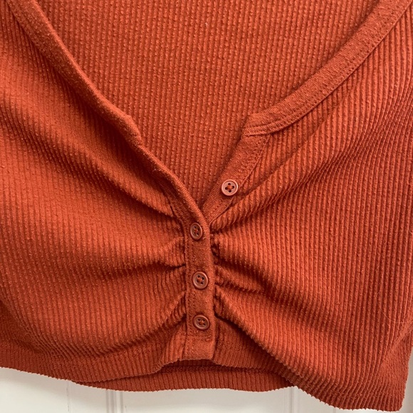 Out from under by Urban Outfitters cropped long sleeve button shirt brown small - Picture 2 of 4